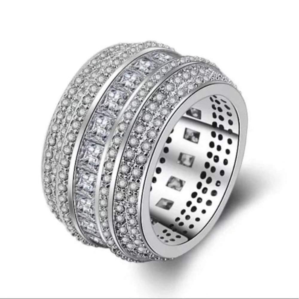 NEW LUXURY 925 STERLING SILVER DIAMOND BAND RING - Picture 3 of 5
